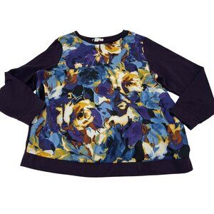 Coldwater Creek Women's Floral‎ Print Sweatshirt 1X Multicolor Polyester Cotton